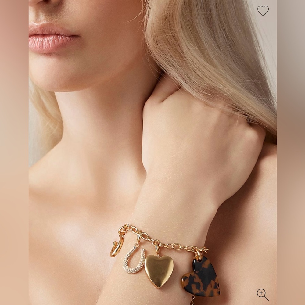 J. Crew Gold and Black heart Charm Bracelet. - Picture 2 of 5